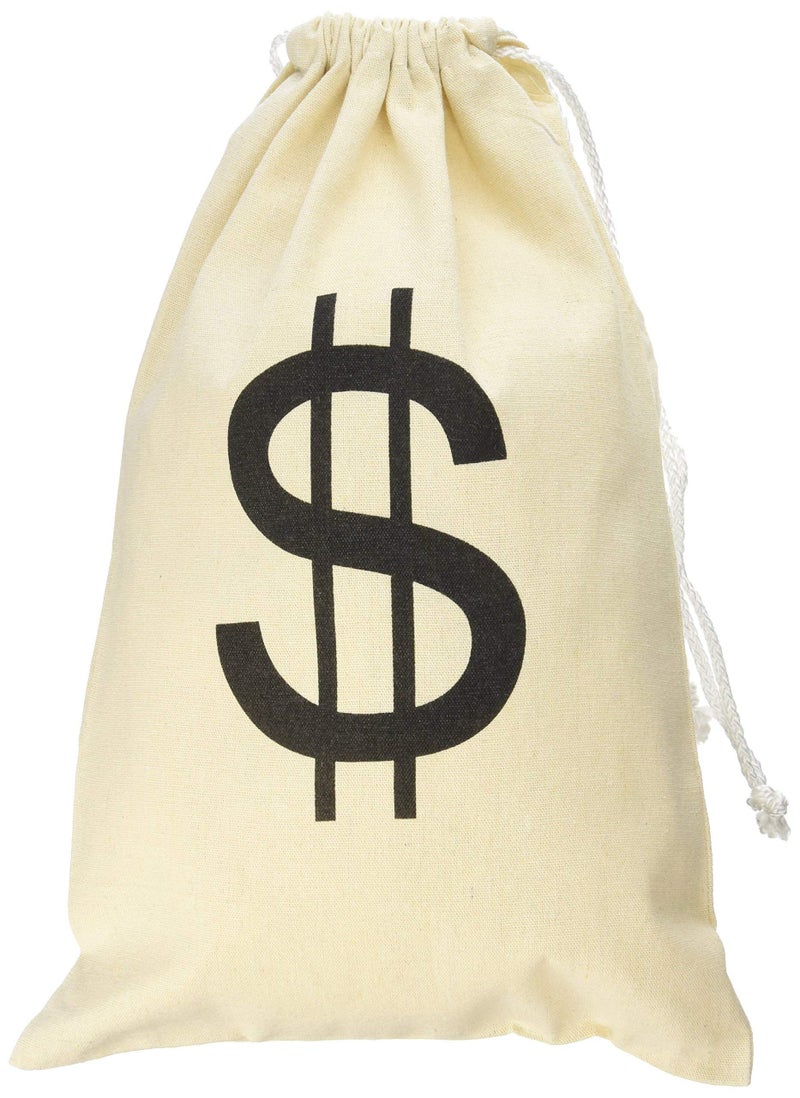Super Z Outlet Large Canvas Natural Money Bag Pouch with Drawstring Closure and Dollar Sign Design for Toy Party Favors, Bank Robber Cowboy Pirate Theme, Carrying Case Sack - Image 1